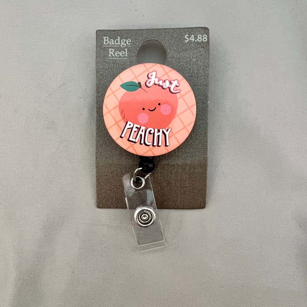 Walmart Badge Reel Unisex OS Peach NWT Just Peachy Retractable ID Holder Clip